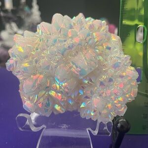 Natural Authentic Quartz crystal cluster with a gorgeous angel aura glaze.